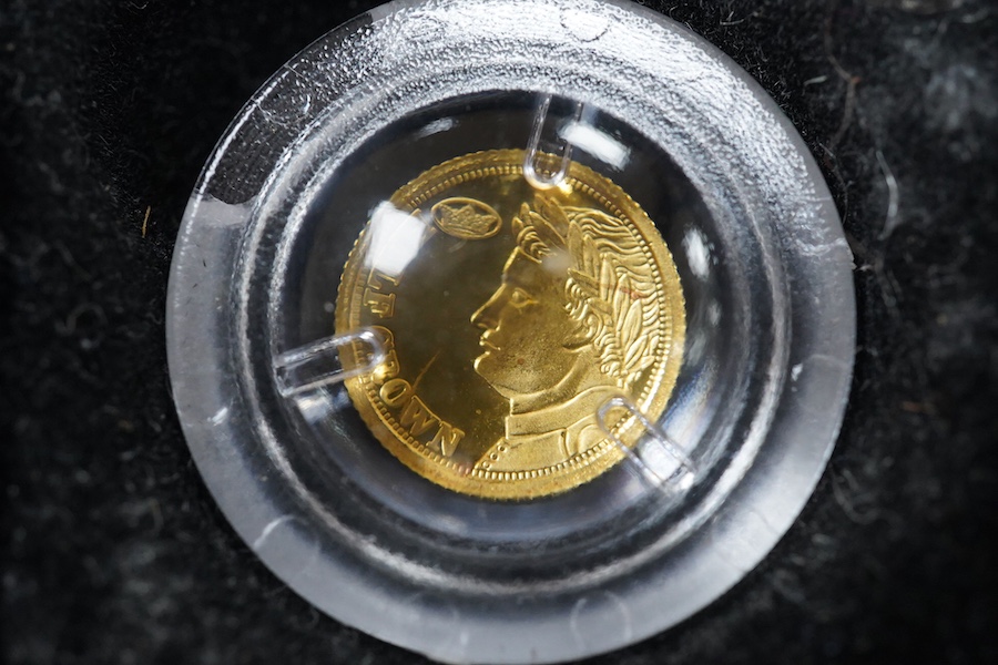 Gold coins, Elizabeth II;, Ascension Island, 1/5 sovereign, 2013, Tristan de Cunha, six gold half crowns (2009 x 4 and 2010 x 2), and a quarter sovereign, 2016, British virgin islands gold $3, 2013, Isle of Man gold 1/5